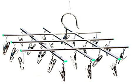 Ciieeo Platzsparende Wäscheklammern Wäscheständer Mit 20 Klammern Und Drehbaren Haken Multifunktionale Sockenständer Wandschmuckhalter Windschutz-Clip Rostfreier Stahl