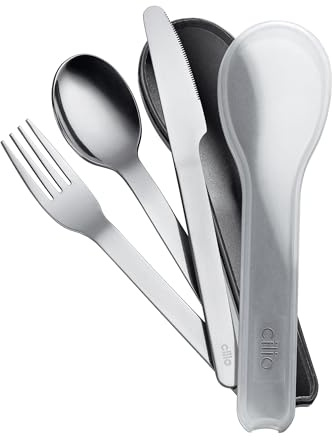 cilio Set di posate GITA | 3 pezzi | acciaio inossidabile | posate da viaggio per viaggiare | lavabili in lavastoviglie | coltello, forchetta, cucchiaio, posate riutilizzabili da portare con sé,