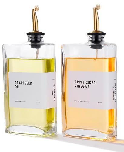 APT 1101 OliveOil Dispenser Set for Kitchen, Cooking Oil & Vinegar Dispenser, Olive Oil & Soy Sauce & Coffee Syrup Bottles with Stainless Steel Pourers - 2 pcs, Gold