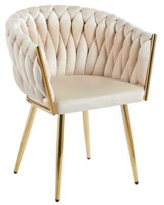 IlGruppone Poltrona Con Schienale In Velluto Intrecciato Design Moderno, Sedia Imbottita Circolare con Gambe in Metallo Placcato Oro Poltroncina - Beige