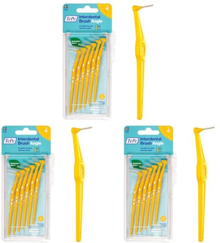 TePe Angle Interdentalbürsten Gelb (ISO Größe 4: 0,7 mm) / Kontrollierte Reinigung der Zahnzwischenräume auch an schwer zugänglichen Stellen / 1 x 6 Angle Interdentalbürsten | 6 Stück (3er Pack)