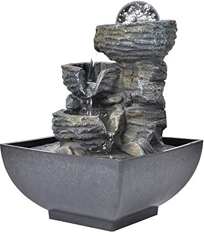 Fuente Decorativa de Escritorio con Bola de Luz Resina Bomba Sumergible Silenciosa Adorno de Paisaje para Interior