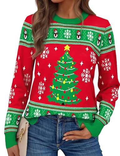 Jezonga Maglione Natalizio Donna Inverno Maglia Natale Fiocco Neve Ugly Christmas Sweater a Manica Lunga Rosa, M