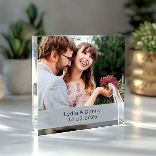 Personalised Photo Gifts Acrylic Block Plaque Personalised Photo Christmas Gifts for Man Women Him Family Gifts Acrylic Photo Block Frame with Any Picture & Text (Square)