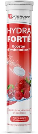 Forté Pharma - Hydra Forté Fruits rouges - Electrolyte hydratation - Vitamine C Magnesium, Minéraux - Sport, chaleur, voyage - Comprimés effervescents - 1-2/jour, jusqu'à 24 jours