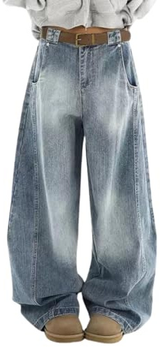 OTEEGX Barrel Baggy Jeans for Women Men Wide Leg Low Rise Jeans Loose Oversized Boyfriend Pants Aesthetic Clothes Blue1-M