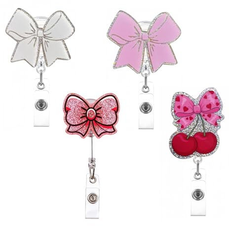 4 Unidades Llavero Retractil con Pinza Aligator - Portatarjetas Colgante Retractil para Enfermeras, Médicos y Oficinas (Acrílico, Cordón 60-65cm, 15g Cada Uno)