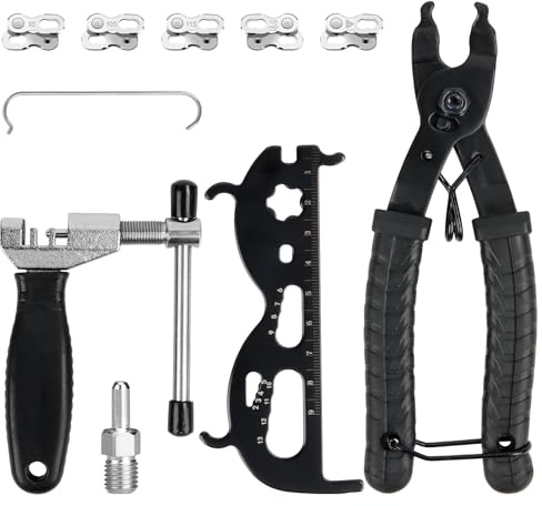 Yooyan Lot de 15 dérive-chaîne de vélo, kit de réparation de chaîne de vélo avec pince à chaîne, pince pour chaîne de chaîne, jauge de chaîne et 5 paires de rivets de chaîne de vélo 6-12 vitesses