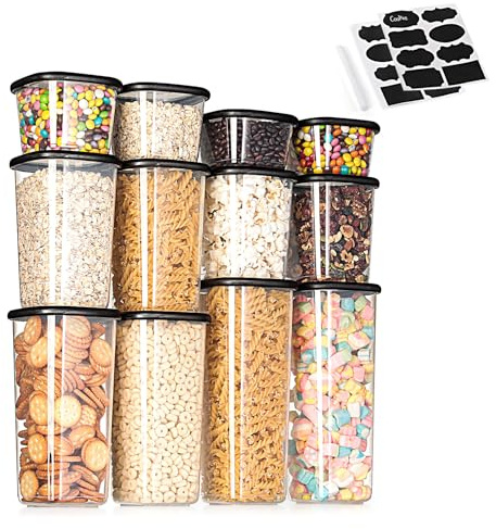 Romon Organizador cocina Juego de 12 Botes Cocina Almacenaje en PP Alimentario con Tapa, Transparentes Apilables Sin BPA para Almacenaje de Cereales y Pasta