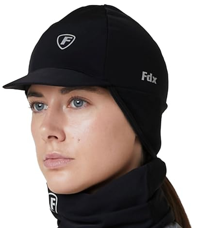 FDX Winter Cycling Cap, Windproof Thermal Heat Retention Skull Cap for Men & Women, Water Resistant Under Helmet Liner Cycle Hat, Bicycle Accessories for Running and Outdoor Black Hat, S-M