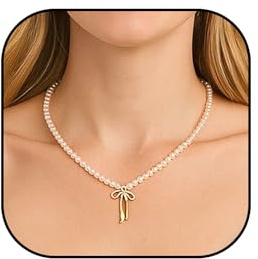 Zimocepuz Pärlhalsband för kvinnor, mode guldpärlhalsband med rosett, allergivänligt, delikat älvhalsband, söt rosett, present till kvinnor