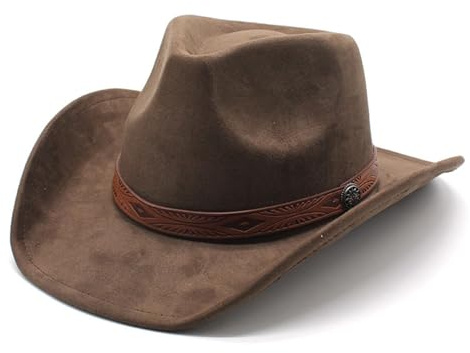 Feclmiyt Women Men Felt Cowgirl Hat Vintage Shapeable Wide Brim Cattleman Crown Western Cowboy Hat with Buckle Belt Party (B-3, ONE Size)