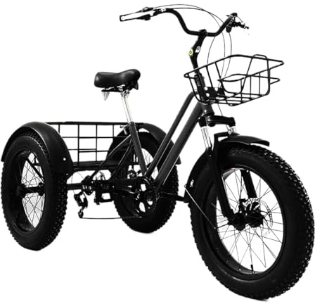 Justerbar lastcykel, Vuxen trehjuling 20'' Fat Tire 7-växlad skivbromsar Justerbar sits förvaringskorg Flerfärgad