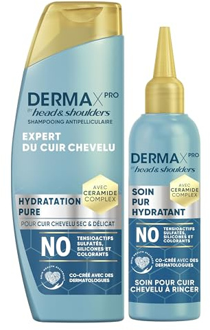 DermaXPro by Head & Shoulders Hydratation Pure Shampoing + Soin 395ml | Pour Cuir Chevelu Sec Et Délicat. Sans Tensioactifs Sulfatés, Silicones Et Colorants. Avec Complexe De Céramides.