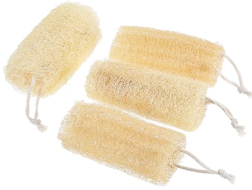 Hadnves 4 st naturlig luffasvamp exfolierande kroppsskrubb multifunktionell exfolierande svampsvamp för kvinnor män kropp hud ansiktsvård i dusch bad ryggvård spa-rätter rengöring