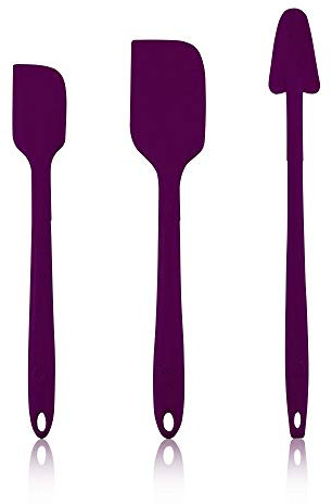 Kochblume Schaber-Set - Restelöffel L & Design Teigschaber L & Design Teigschaber M 3er Set | Premium-Silikon & BPA frei| Hitzbeständig | Spülmaschinenfest | Farbe: lila