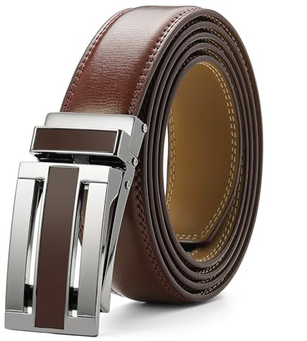 Nelbons Men's Belt width 3.0cm 1 1/8 inch, Leather Ratchet Belt for Men with Slide Buckle,Trim to Fit