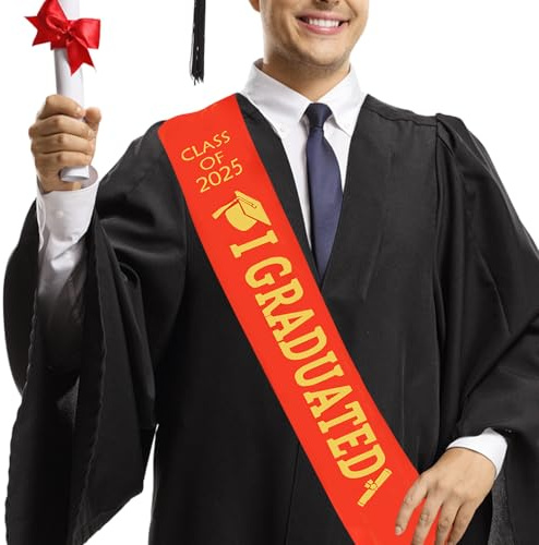 KEELYY Abschluss Schärpe 2025, Graduation Schärpe mit Gold Glitzer Buchstabe I Graduated, für Schul Abschluss Abitur Universität Graduation Party Deko (Rot)