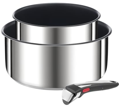 Tefal Ingenio Preference On Kochgeschirr, 3-teilig, Töpfe 16/20 cm + 1 abnehmbarer Griff, außen Edelstahl, Antihaftbeschichtung innen, Induktion, L9748902