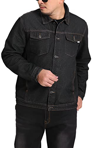 ANUFER Hombres Vintage Chaqueta de Mezclilla Clásico Occidental Camionero Abrigo Vaquero Negro SN070642 3XL
