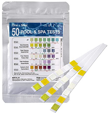 One+Step 50 x Strisce reattive per Piscine 6in1 - Test di qualità dell'Acqua - Tester per Piscine per Piscina/idromassaggio/Acquario