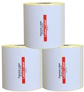 Etichette termiche dirette 80x40 mm - 3 Rotoli (2250 etichette termiche adesive) compatibili Zebra GK420T, ideali per spedizioni, barcode e logistica - Labex Label