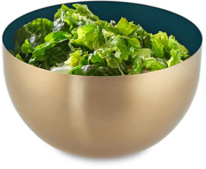 Relaxdays 4X Ciotola da Insalata, Acciaio Inox, 1 Litro, Insalatiera Tonda, Scodella Portafrutta da Cucina, Verde Dorato
