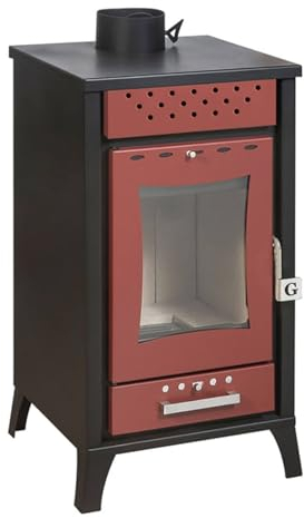 Decor Space Stufa a legna 15 kw in acciaio verniciato h 91 cm (Rosso)