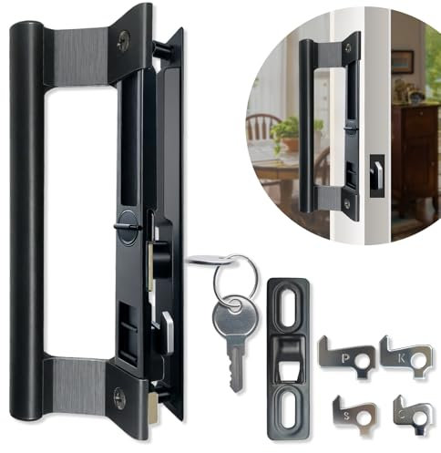 Young Dance Sliding Glass Door Handle Set with Lock - Easy to Install, Fits 1 to 1-1/8 Thick Doors, 6-5/8 Screw Hole Spacing, Perfect Replacement for Old Handle (Black)