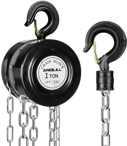 ANBULL Hand Chain Hoist 2200LBS 10FT, 1T 3M Manual Chain Block with Upgrade G80 Galvanized Chain, Manual Hoist for Warehouse Building Automotive