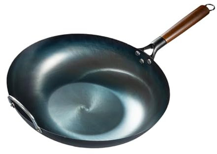 LOVIVER Nonstick Wok Wok Pan with Handle Saute Pan Gas Flat Bottom Wok Frying Pan Skillet for Meat Fried Bread Toast Omelets, 36cm with ears