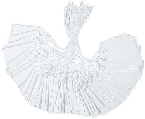 JAONLD 500 Piezas Etiquetas de Precio 2.8 * 4.5 cm con Cuerda,Etiquetas de Papel Kraft Etiquetas Vacías,Etiquetas de Exhibición para Ropa Anillos de Joyería Regalo(Blanco)