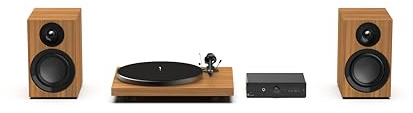 Pro-Ject Colorido sistema de audio E, verdadero sistema estéreo analógico de alta fidelidad, juego de alta fidelidad todo en uno que incluye tocadiscos Debut E, amplificador integrado Stereo Box E y