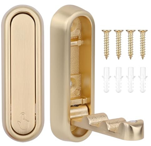 Gosknor 2 Uds Ganchos Pared Plegables Dorados, Aleación de Zinc con Tornillos y Perno de Anclaje para Abrigos Toallas Plantas y Mochilas