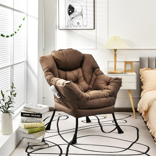COSTWAY Fauteuil Salon Scandinave avec Oreiller et Poche Latérale, Relax Confortable pour Lecture, Cadre en Métal pour Charger de 114 kg