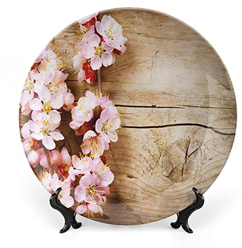 SMAZDFXX Piatto da tavola floreale, stampa primaverile di acquerelli, erbe, fiori e giardino, in ceramica, da appendere alla parete, accessorio per tavolo da pranzo, decorazione per la casa.