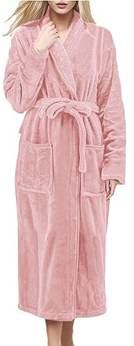 Celanisai - Bata de mujer de forro polar, bata de invierno cálida y suave, bata de baño de franela, kimono acogedor y esponjoso, bata de sauna, ropa de noche térmica y suave, kimono de felpa, cómoda y