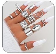 GUSXPPD 14 pezzi anelli spessi per donna, anelli spessi in oro e argento, anelle regolabili impilabili per nocche e pollici, gioielli regalo per donne e ragazze adolescenti (Argento)