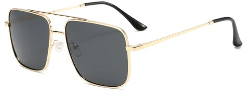 Long Keeper Lentes de sol polarizados para mujeres y hombres, lentes de sol cuadrados retro de los años 70, lentes de sol ligeros de doble puente para viajes y senderismo, Gris dorado, Medium/Large