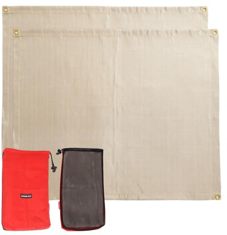 2 coperte per saldatura da 100 x 80 cm, con custodia, antincendio, in fibra di vetro, resistente al calore, fino a 550 °C, per barbecue, campeggio, saldatura (beige)
