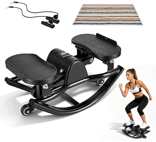 Stepper latéral à bascule, Mini Stepper pour l'entraînement à domicile, Stepper à bascule avec bandes de résistance et écran LCD pour un entraînement complet du corps, silencieux, charge max 100 kg