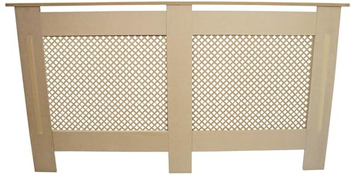 Radiator Cover Natural Unfinished MDF Wood Trellised Grill Modern Heating Home Furniture Cabinet Shelf 1515mm