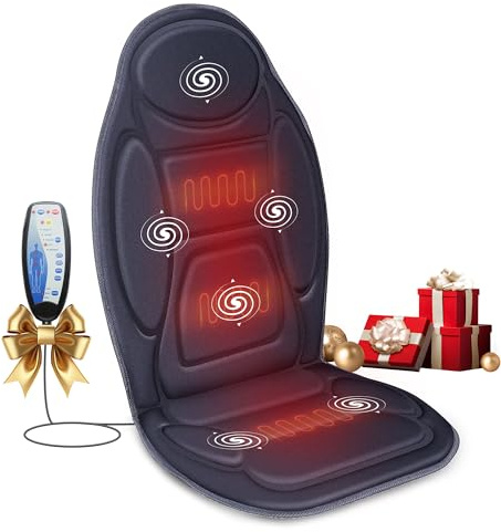 Snailax Vibration Back Massager with Heat, Massage Seat Cushion with 6 Vibrating Motors and 2 Heat Levels, Massage Chair Pad for Home Office use, Gifts for Him Her