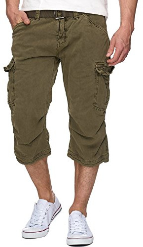 Indicode Herren Nicolas Check 3/4 Cargo-Shorts inkl. Gürtel | Herrenshorts aus Baumwolle Army, L