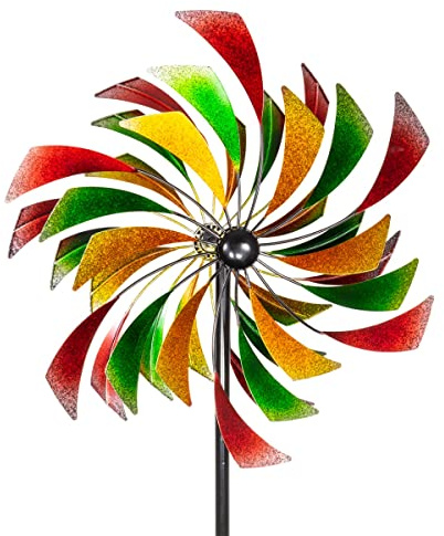 CIM Metall Windrad XL - Kinetic Spinner 60cm - Paddel - Abmessung: Ø 60cm Gesamthöhe: 195cm - wetterfest - pulverbeschichtet – außergewöhnliche Gartendeko