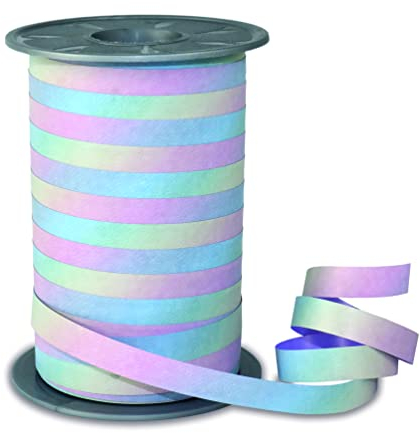 PRÄSENT RAINBOW Ringelband pastell, 200 m Geschenkband zum Verpacken und Dekorieren, 10 mm Breite, Dekoband in Regenbogenfarben, leicht kräuselbar