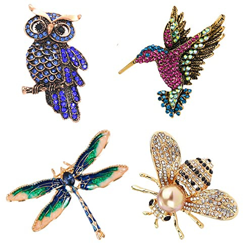 Exbrith 4 Pezzi Set di Spille Animali da Donna, Spilla Superba per Insetti, Spilla in Cristallo a Forma di Animale, per Decorazione di Vestiti, Raduno di Feste