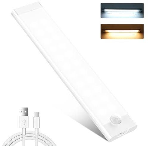 Unterbauleuchte Küche LED, Schrankbeleuchtung 1 Stück 44 LEDs, 2000mAh Akku USB-C Wiederaufladbares unterbauleuchte bewegungsmelder licht mit Magnetische Lichtleiste for Kleiderschrank, Küche, Treppe