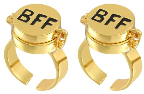 LEEQ 2 pcs Best Friends Forever Ring - 14K Or Anime Aesthetic BFF Anneaux Joli Couple Open Cap Anneaux Bijoux Cadeaux pour Femmes Filles Unisexe, pour Le Meilleur ami