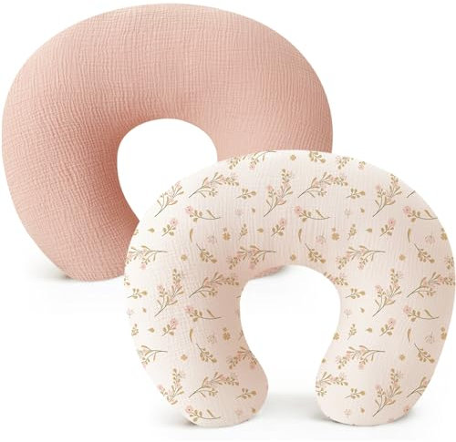 Konssy Paquete de 2 Fundas de Almohada de Muselina para Lactancia, Suaves y adorables Fundas de Lactancia para Almohadas de Lactancia, Fundas para niños y niñas recién Nacidos (Rosa, Floral)